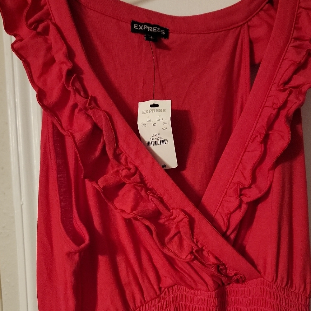 Express Vibrant Red Mini Dress with Ruffles - Picture 2 of 5